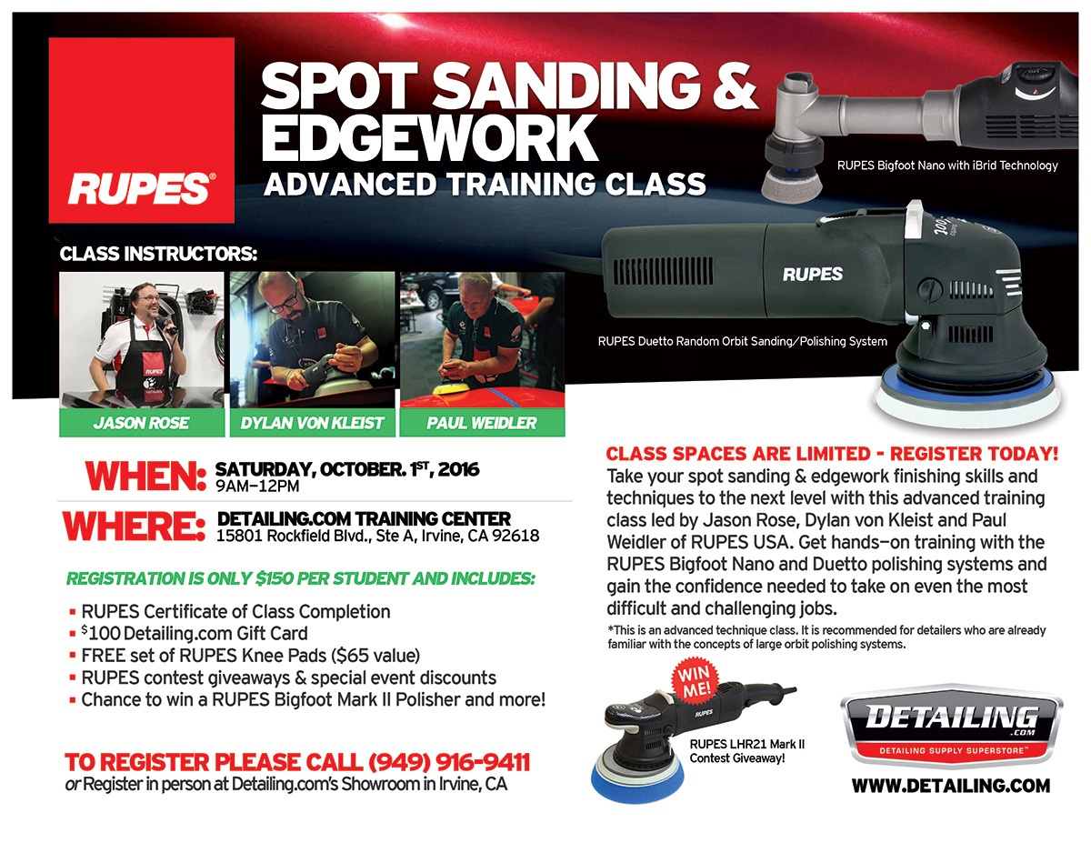 RUPES Spot Sanding & Edgework Advanced Training Class at Detailing.com - October 1st, 9am-12pm