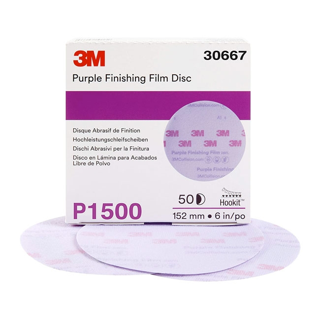 3M Purple Finishing Film Sanding Discs, 1500 grit, 30667 - 6 inch (box of 50)