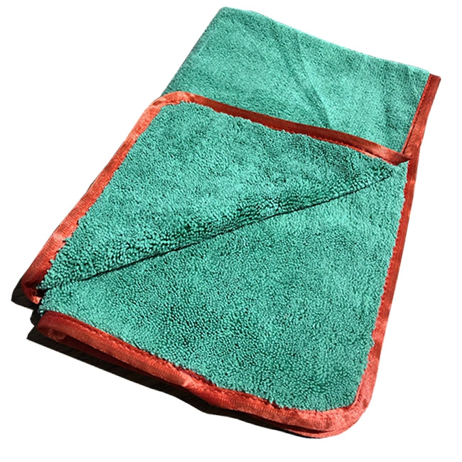 Dual-Pile 380 Microfiber Towel - Green w/ Red Silk Edges - 16" x 24"