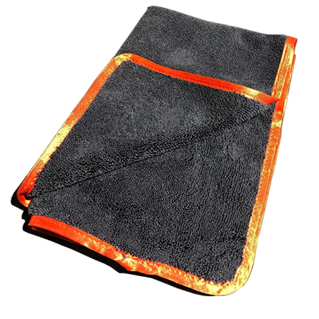 Dual-Pile 380 Microfiber Towel - Black w/ Red Silk Edges - 16" x 24"