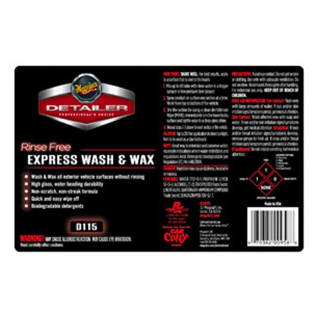 Meguiar's Secondary Label - Rinse Free Express Wash & Wax 