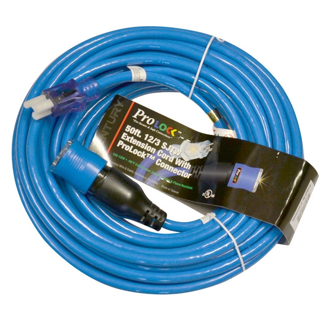 Pro Lock 12/3 SJTW Lighted Extension Cord with CGM, Blue - 50 ft.