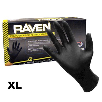 Safety Raven Powder Free Black Nitrile Gloves X Large 5 Pack Set Textured Grip