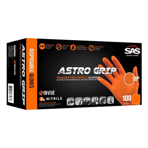 SAS Astro Grip PF Nitrile 6 Mil. Gloves, Orange - Extra Large