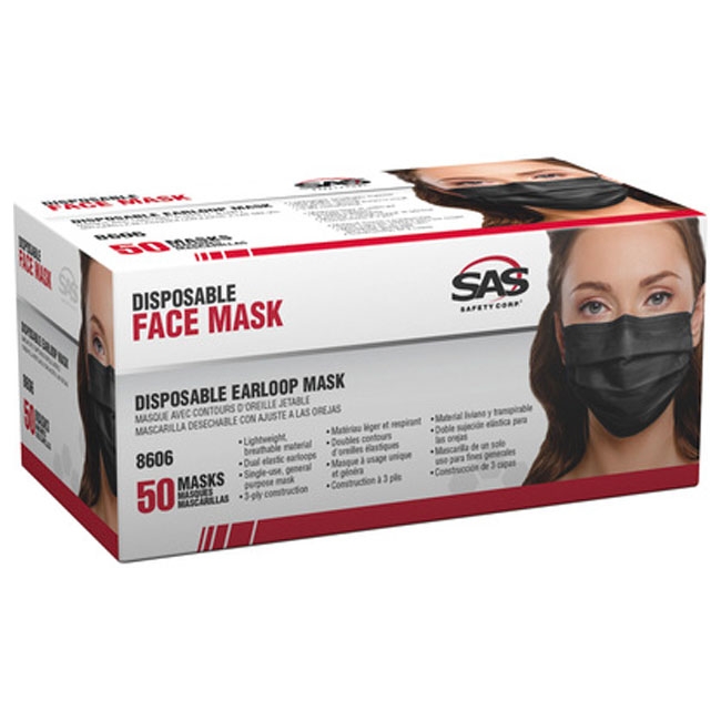 SAS Black Earloop Mask (50 pack)