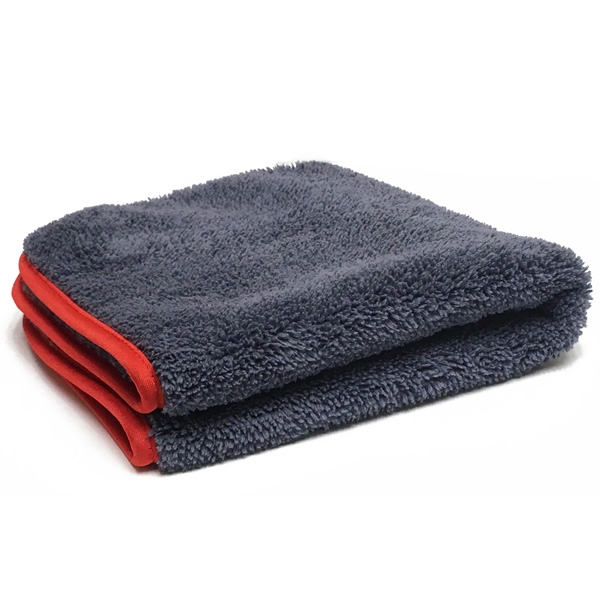 Duo-Plush 600 Microfiber Towel - Gray w/ Red Silk Edges - 16 x 16
